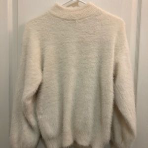 White / cream fuzzy warm sweater slight turtleneck